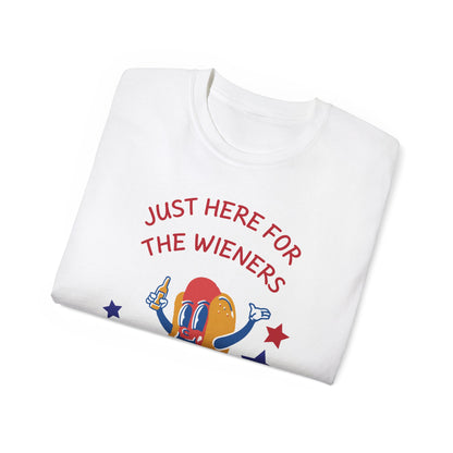 Just Here for the Wieners T-Shirt | Funny BBQ Hot Dog Tee