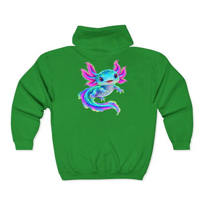 Electric Axolotl in Motion Zip-Up Hoodie