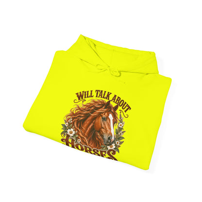 Will Talk About Horses – Safety Green/Pink Gildan 18500 Hoodie | 019