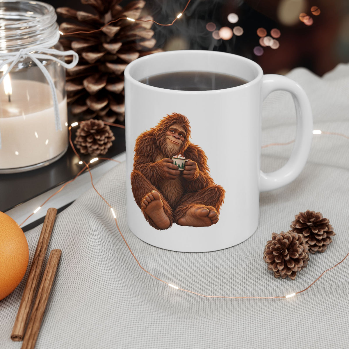 Ceramic Mug — Seated Bigfoot with a Tiny Mug