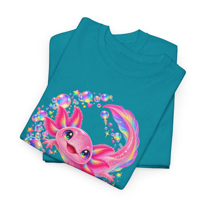 Bubblegum Axolotl in Rainbow Bubbles T-Shirt
