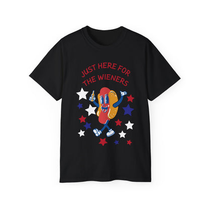Just Here for the Wieners T-Shirt | Funny BBQ Hot Dog Tee