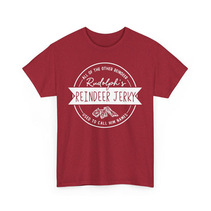 Rudolph’s Reindeer Jerky T-Shirt | Christmas Humor – White Ink