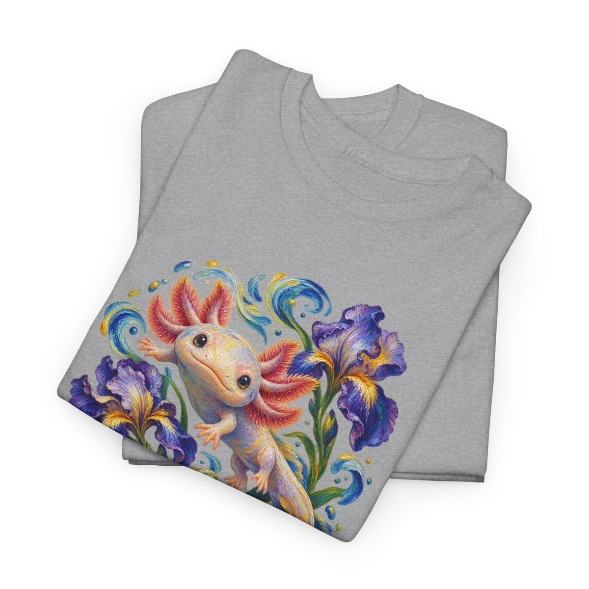 Axolotl Among Swirling Purple Irises T-Shirt