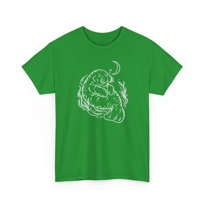 Sleepy Manatee Under a Crescent Moon T-Shirt