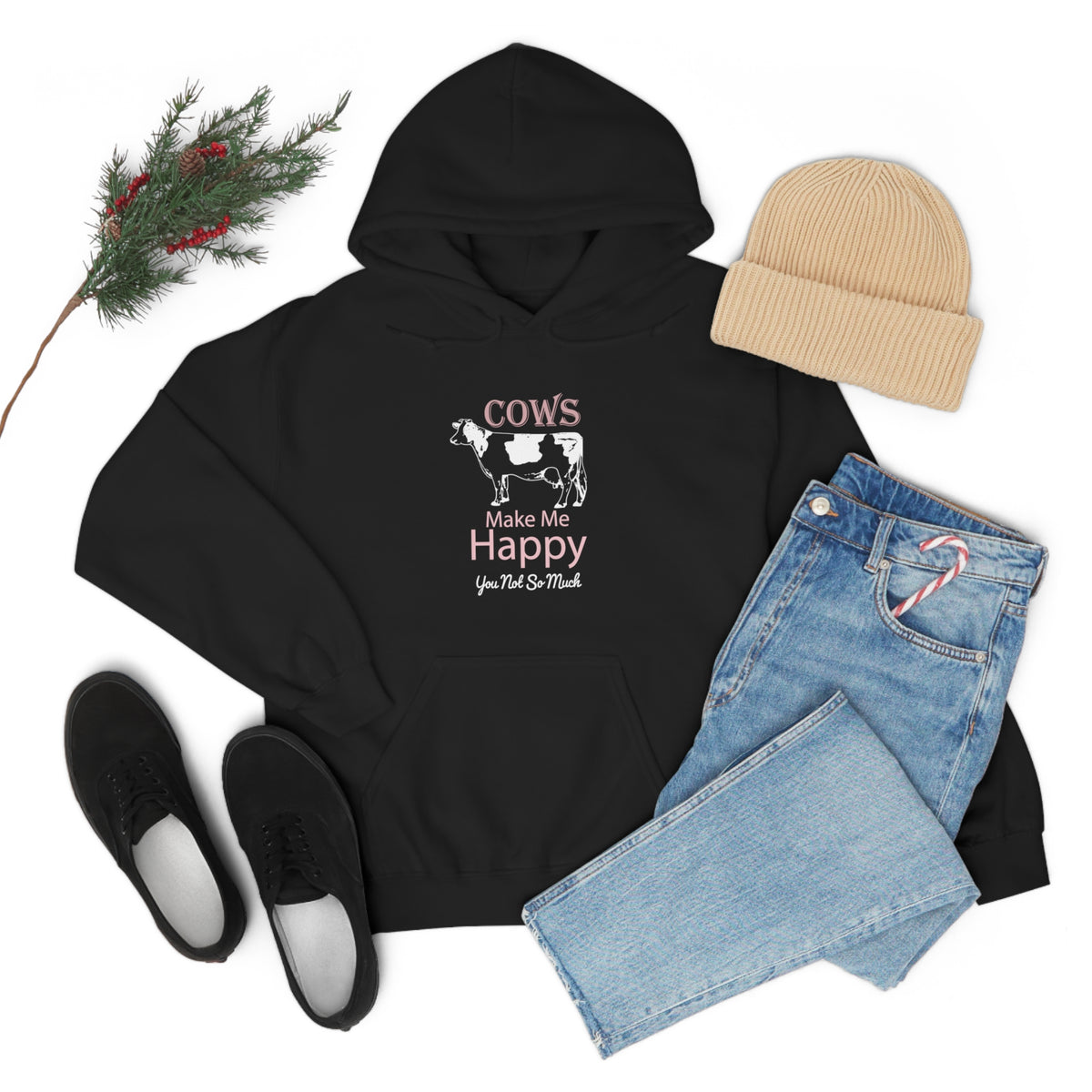 Cow Happy - Heavy Hooded Sweatshirt
