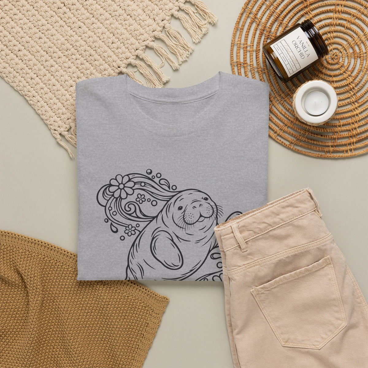 Groovy Manatee in Psychedelic Waves T-Shirt