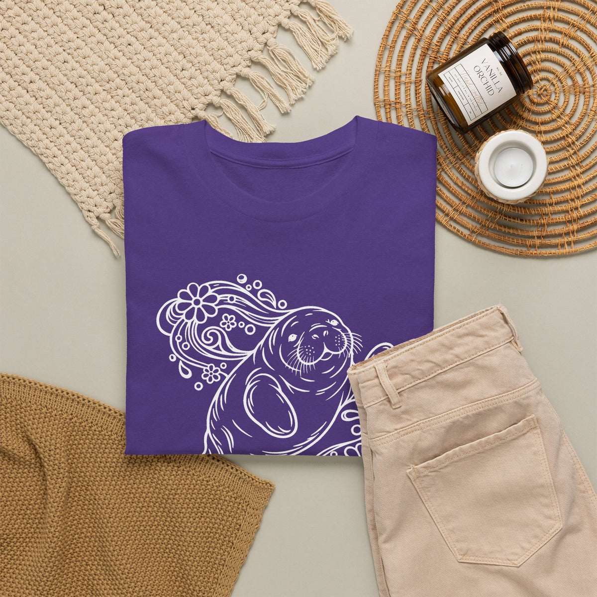 Groovy Manatee in Psychedelic Waves T-Shirt