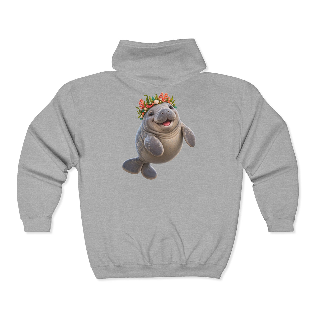 Cheerful Coral Crown Manatee Zip-Up Hoodie