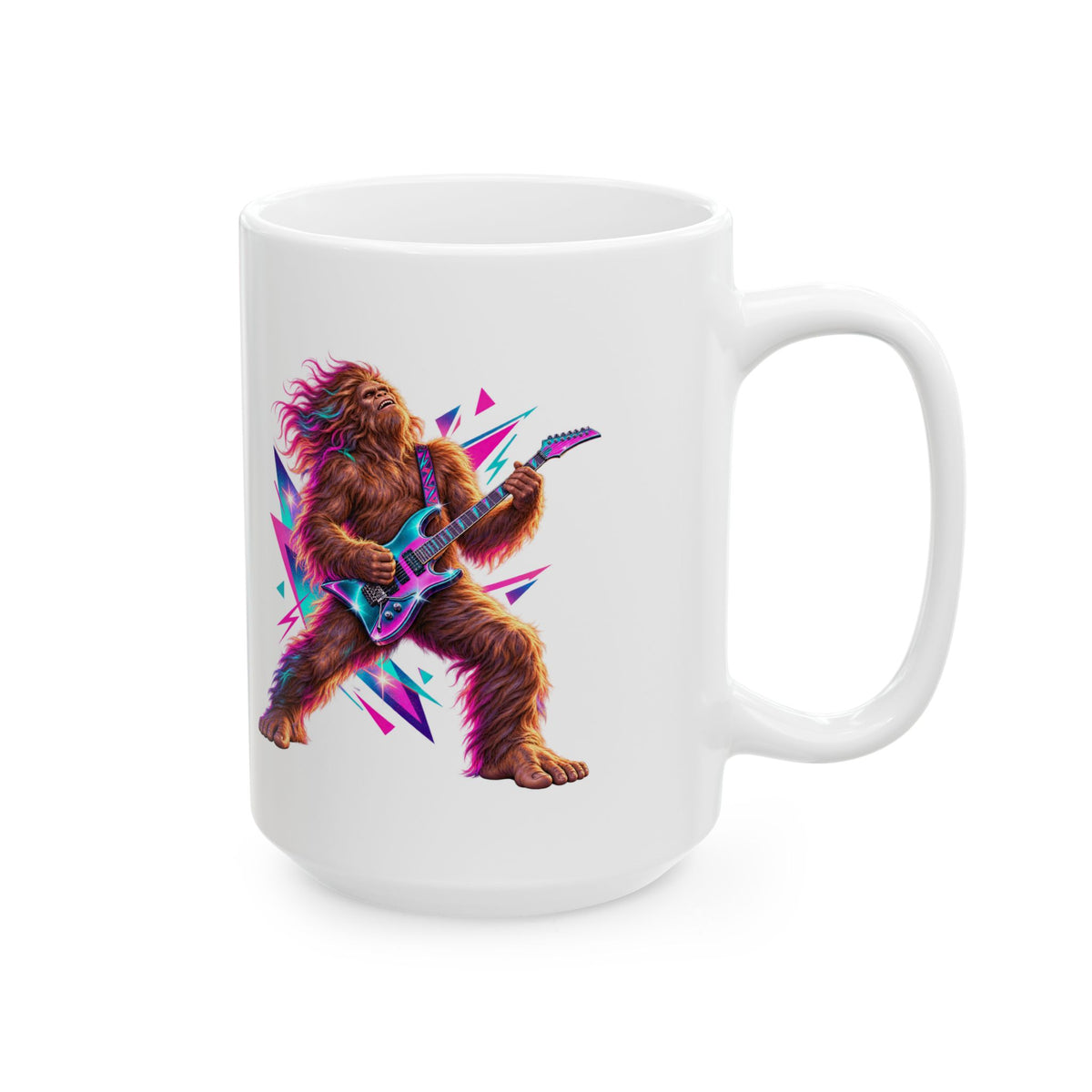 Retro Neon Sasquatch Guitarist Mug