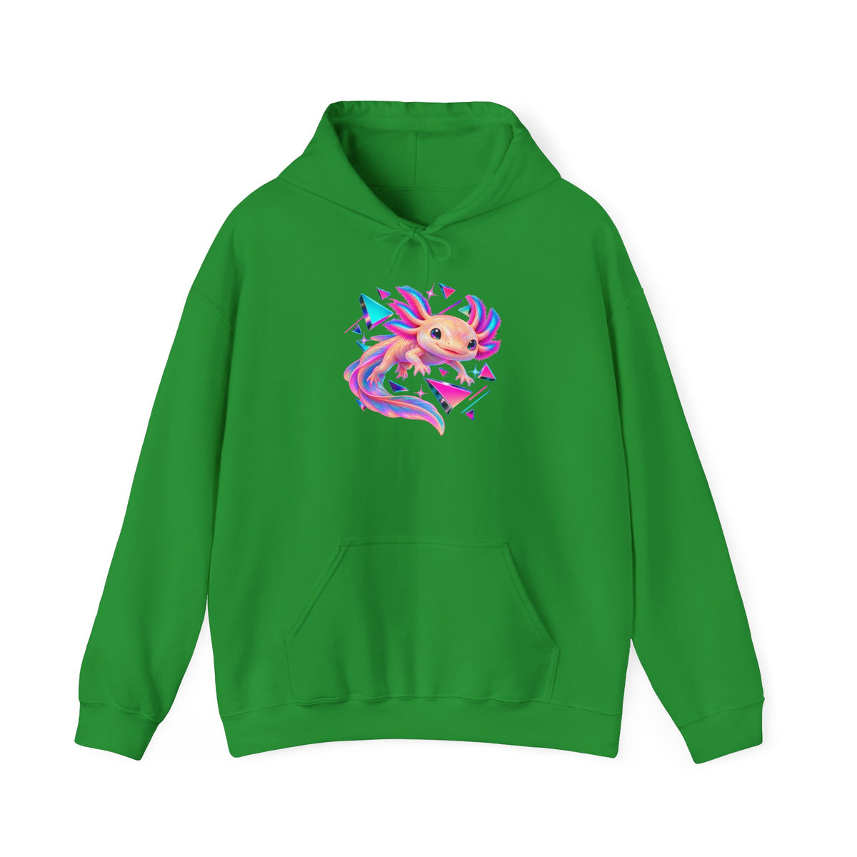 Neon Axolotl Drifting Through Memphis Shapes Pullover Hoodie