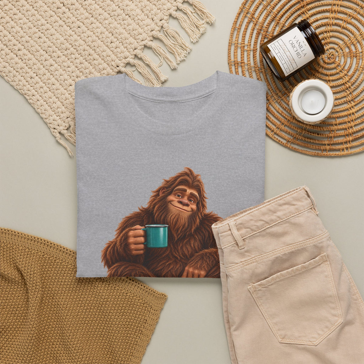 Cozy Camper Bigfoot with Teal Mug T-Shirt