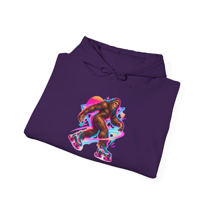Neon Bigfoot on Roller Skates Pullover Hoodie