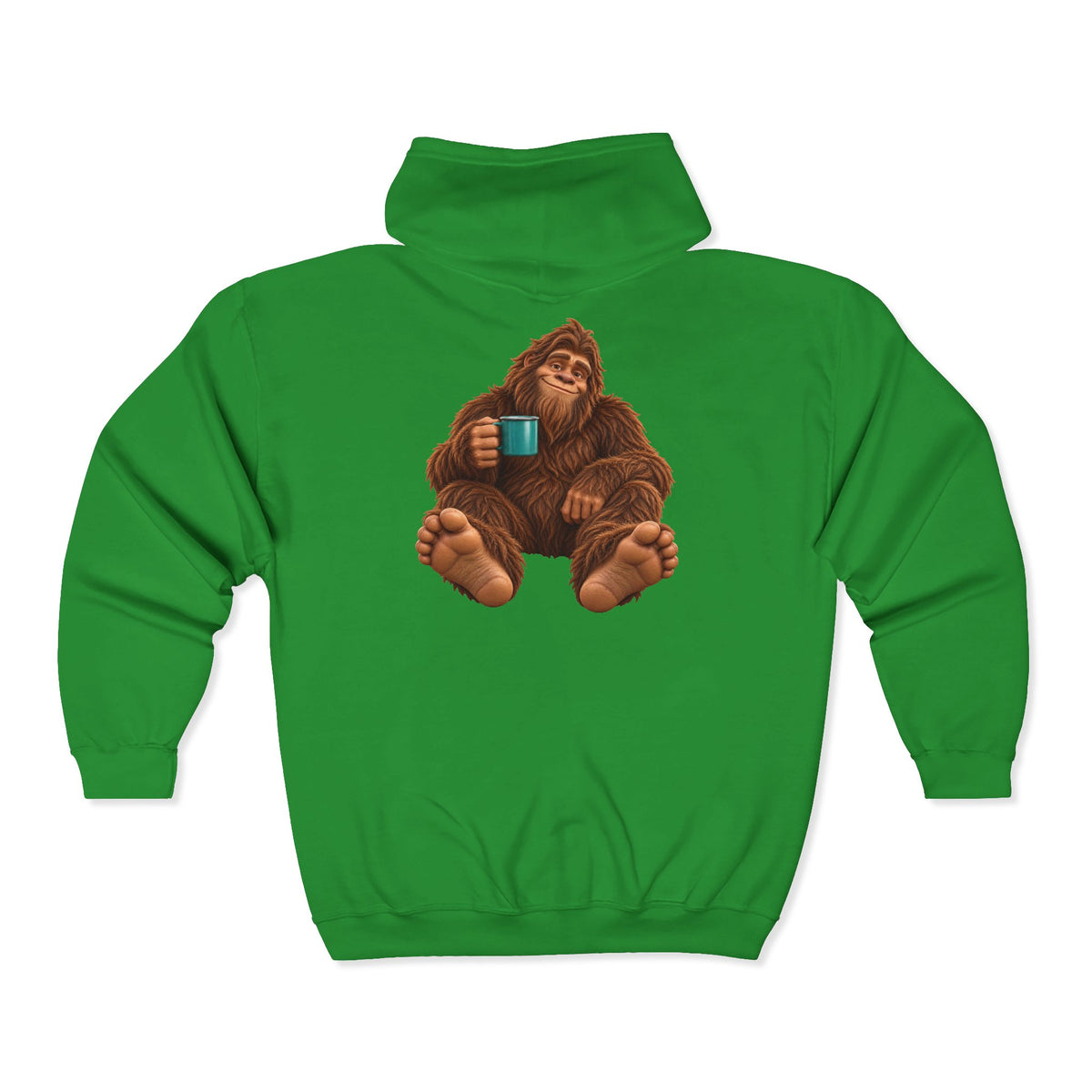 Cozy Camper Bigfoot with Teal Mug Zip-Up Hoodie
