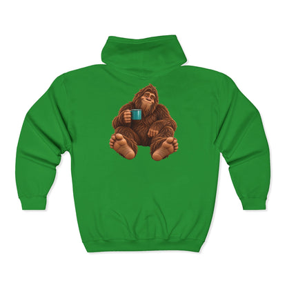 Cozy Camper Bigfoot with Teal Mug Zip-Up Hoodie