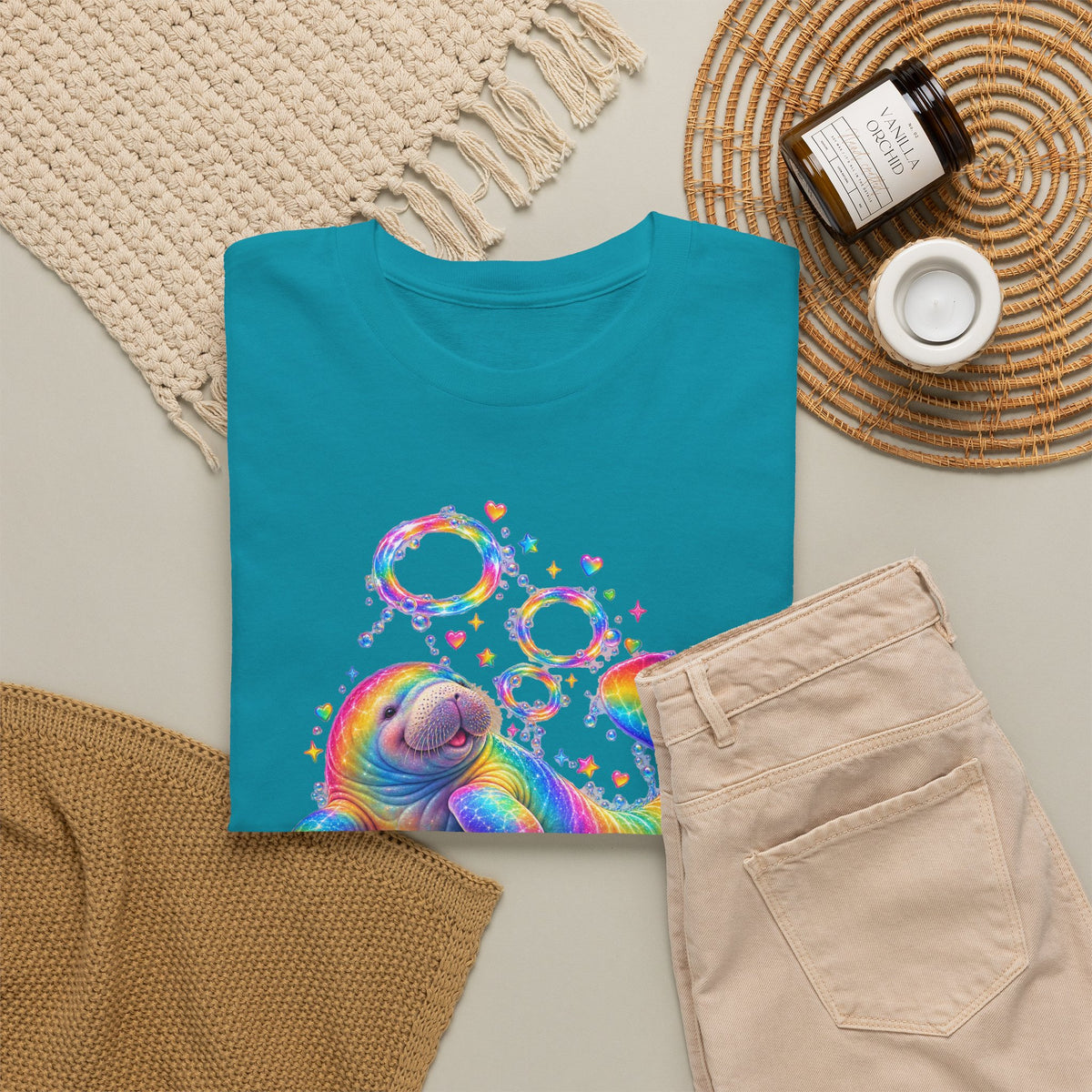 Rainbow Manatee Bubble Flip T-Shirt