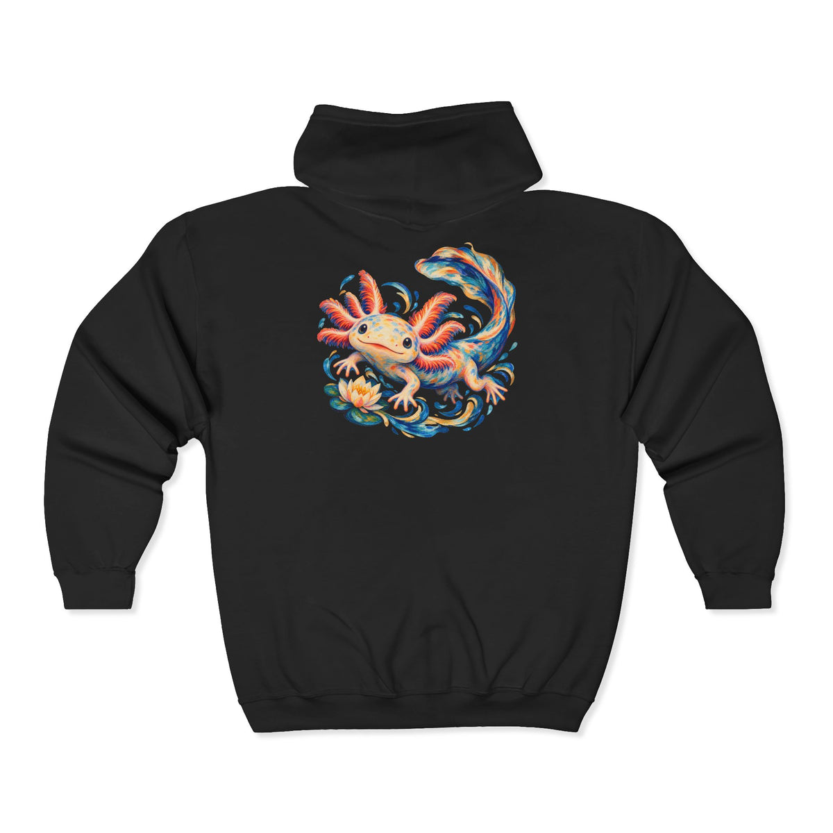 Swirling Axolotl and Lily Bloom Zip-Up Hoodie