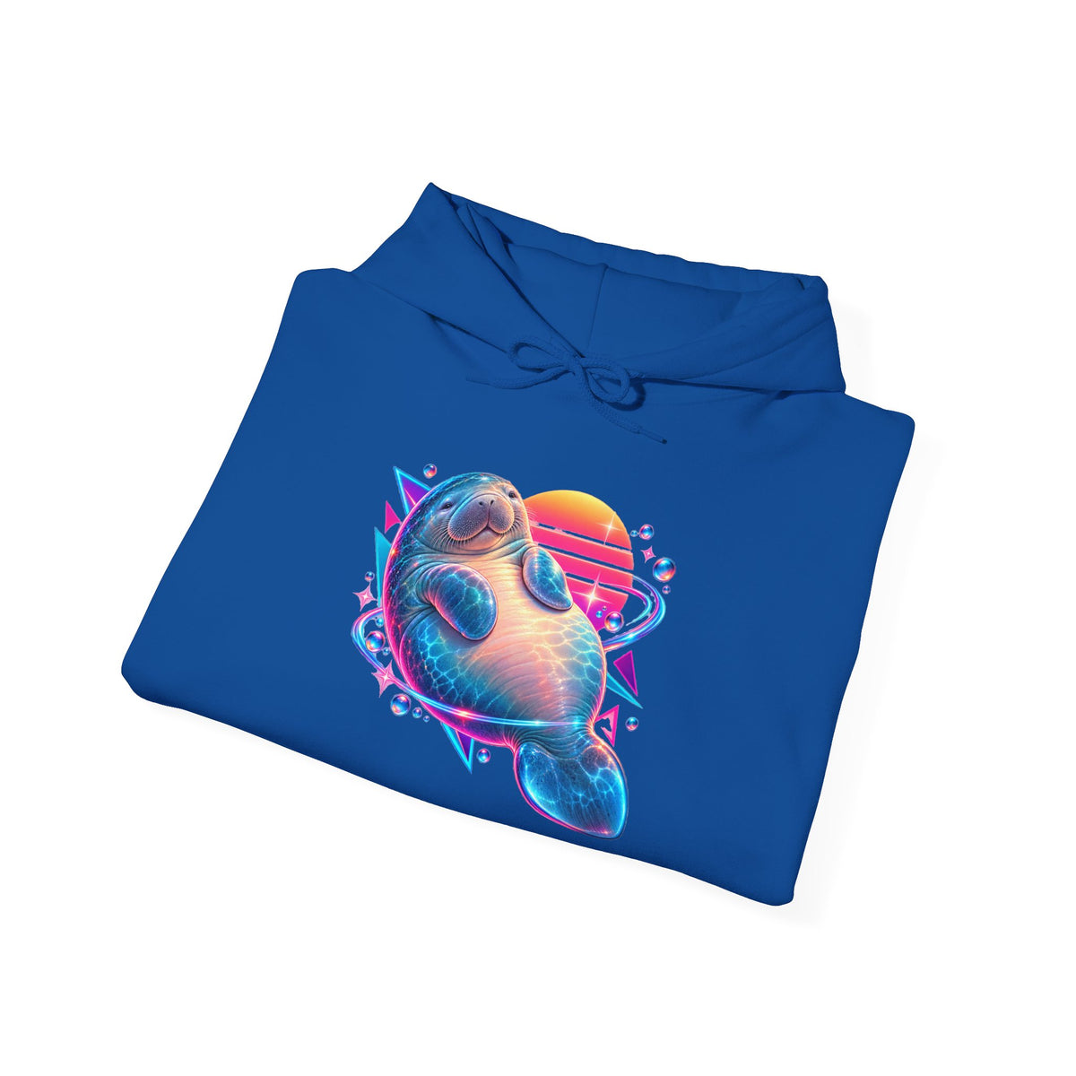 Synthwave Manatee Over Sunset Arcs Pullover Hoodie
