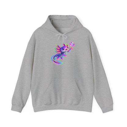 Neon Axolotl Reaching for a Bubble Pullover Hoodie
