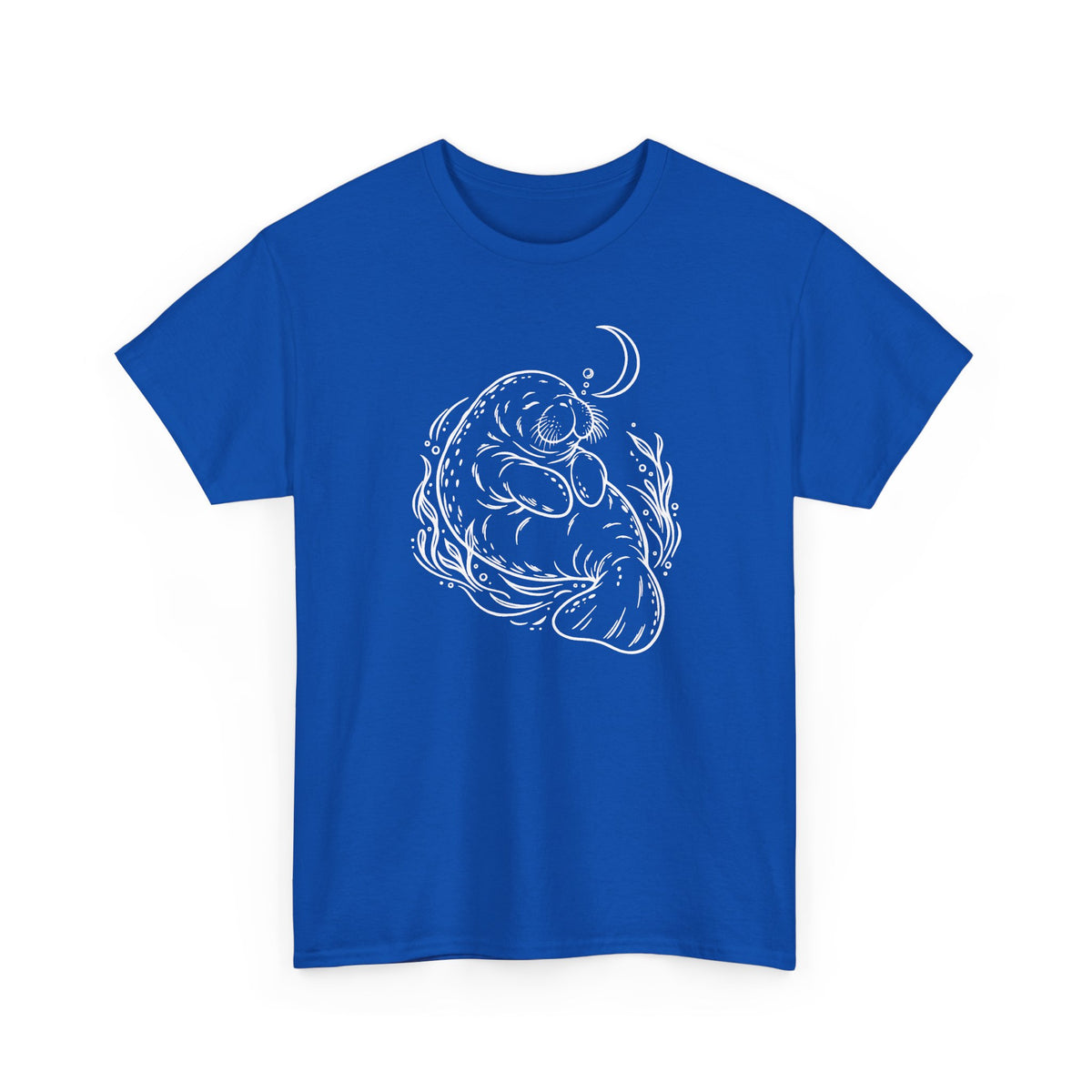 Sleepy Manatee Under a Crescent Moon T-Shirt