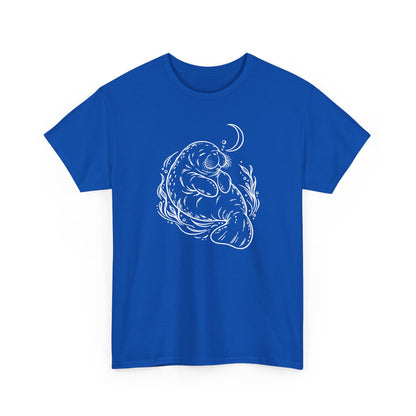Sleepy Manatee Under a Crescent Moon T-Shirt