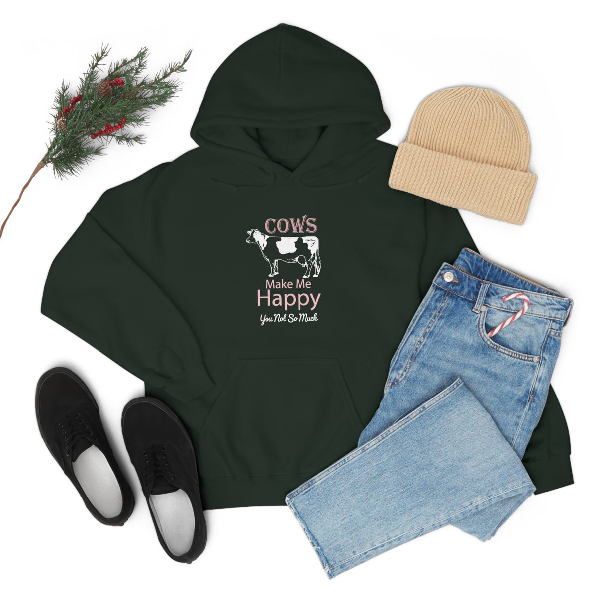Cow Happy - Heavy Hooded Sweatshirt