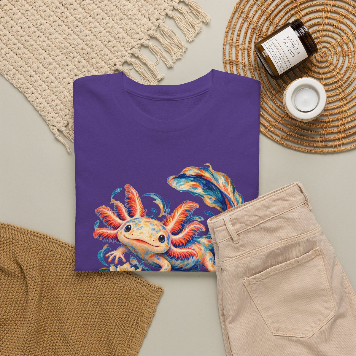 Swirling Axolotl and Lily Bloom T-Shirt