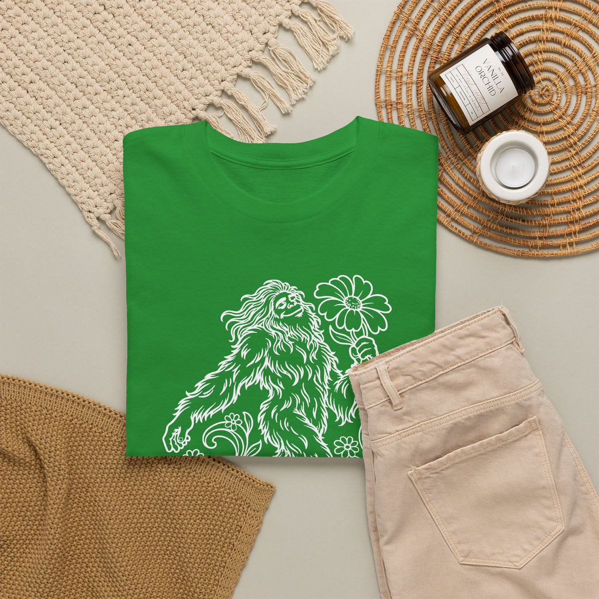 Swaying Sasquatch with a Flower T-Shirt