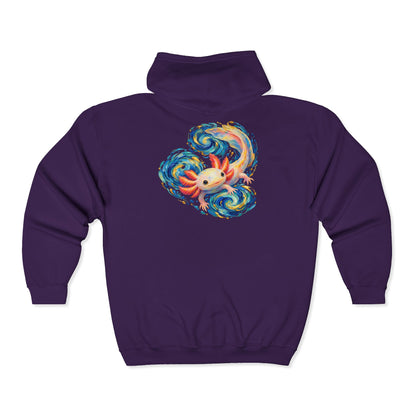 Swirling Axolotl in Turquoise Currents Zip-Up Hoodie