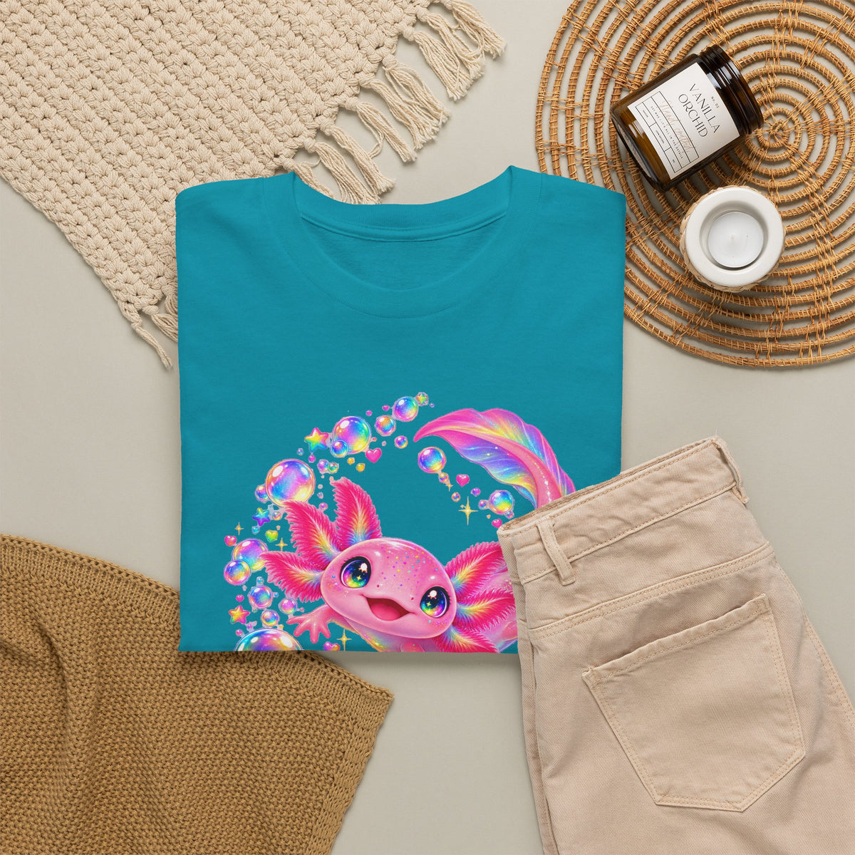 Bubblegum Axolotl in Rainbow Bubbles T-Shirt