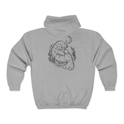 Sleepy Manatee Under a Crescent Moon Zip-Up Hoodie