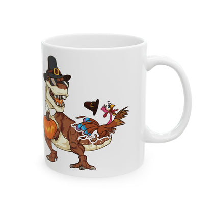 Thanksgiving T-Rex Ceramic Mug, 11 oz