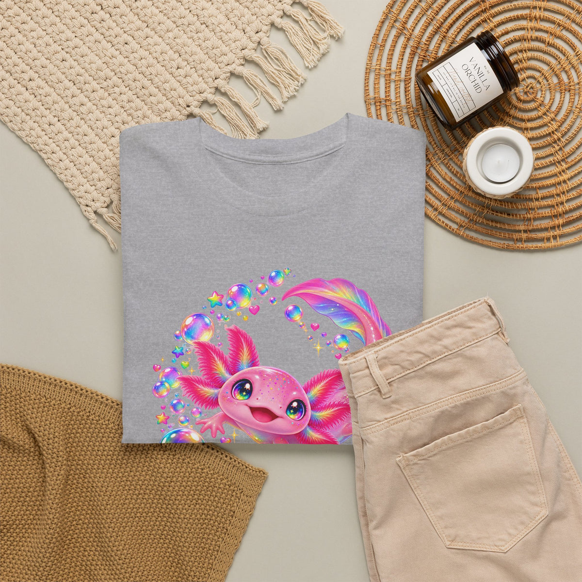 Bubblegum Axolotl in Rainbow Bubbles T-Shirt