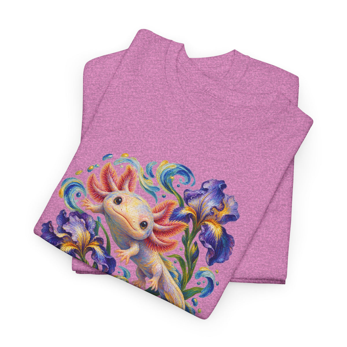 Axolotl Among Swirling Purple Irises T-Shirt