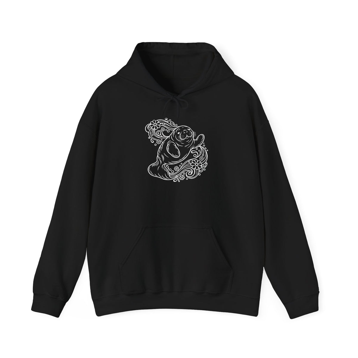 Groovy Manatee in Psychedelic Waves Pullover Hoodie