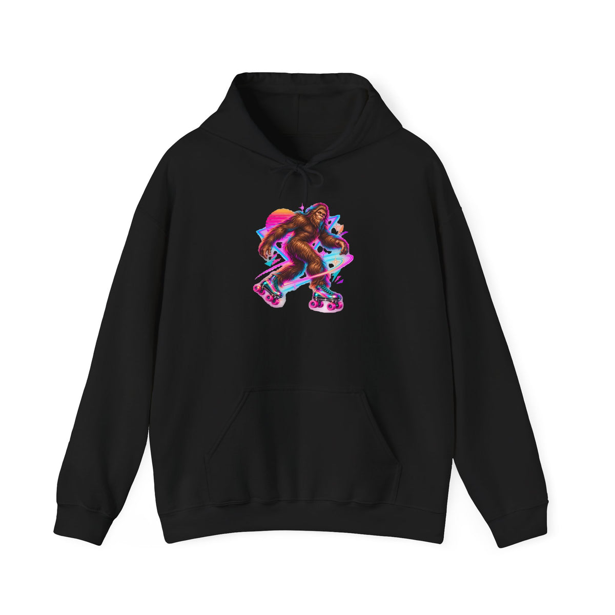 Neon Bigfoot on Roller Skates Pullover Hoodie