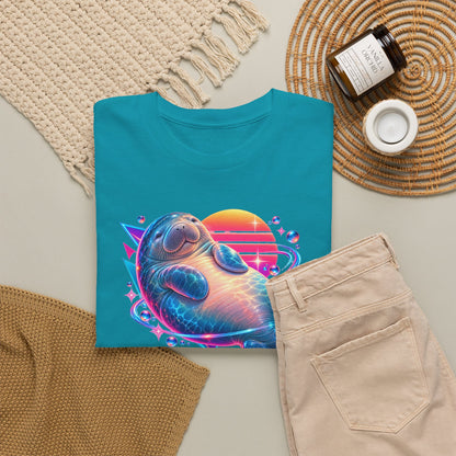 Synthwave Manatee Over Sunset Arcs T-Shirt