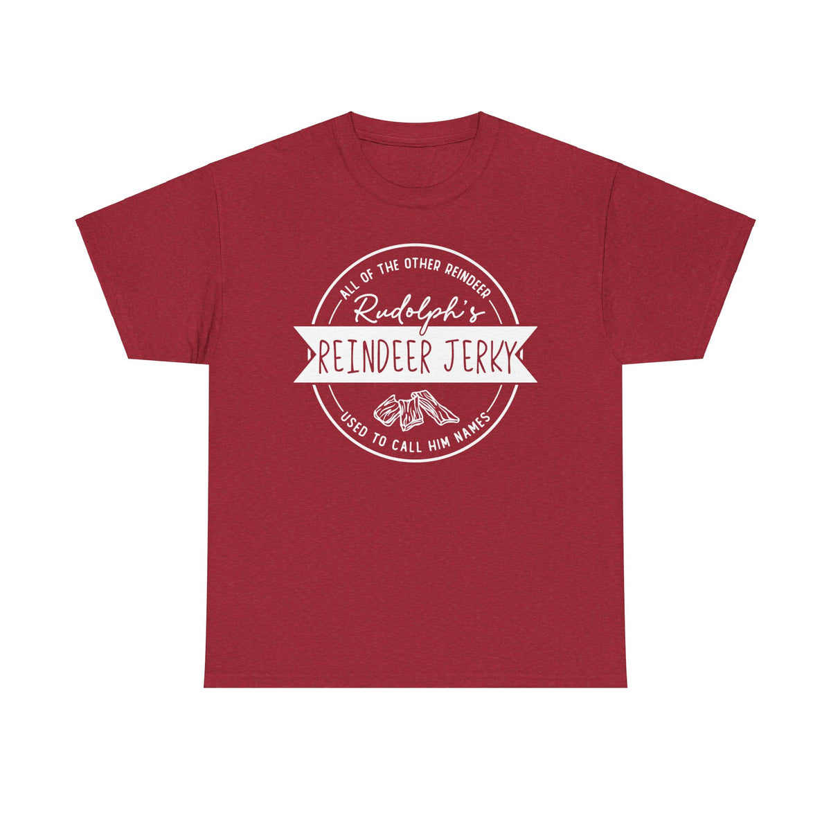 Rudolph’s Reindeer Jerky T-Shirt | Christmas Humor – White Ink