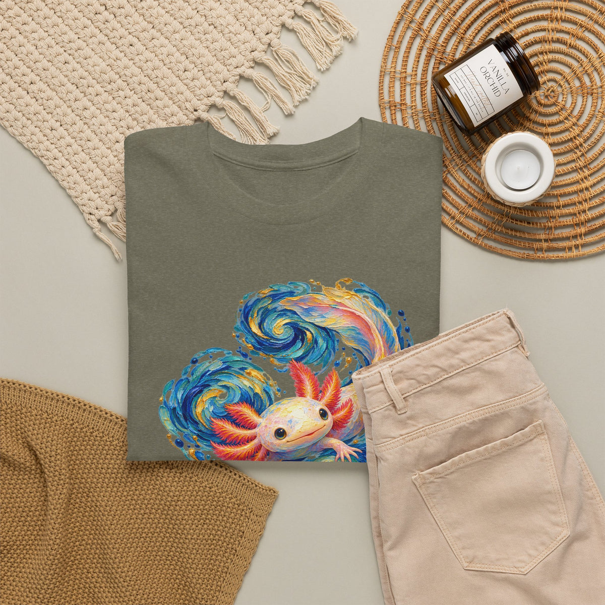 Swirling Axolotl in Turquoise Currents T-Shirt