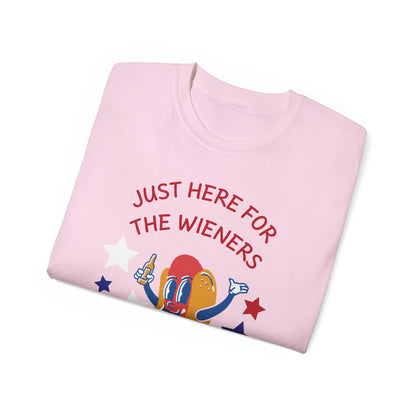Just Here for the Wieners T-Shirt | Funny BBQ Hot Dog Tee