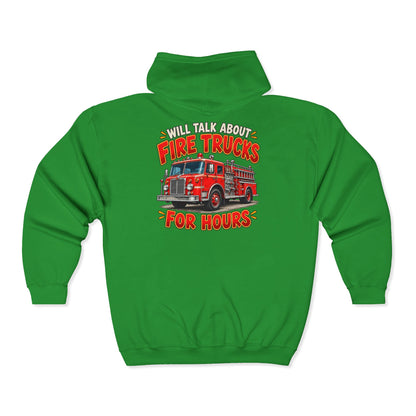 Will Talk About Fire Trucks – Gildan 18600 Zip-Up Hoodie | 020