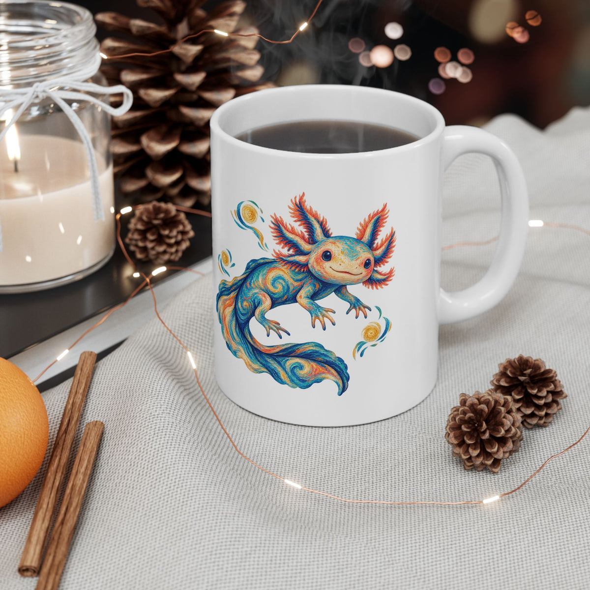 Starwater Axolotl in Turquoise and Coral Mug