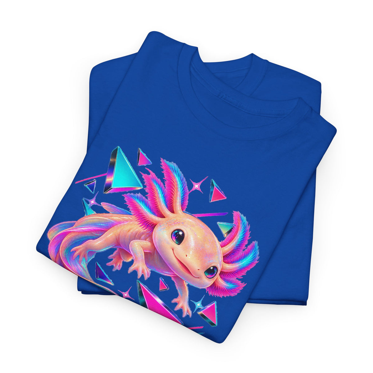 Neon Axolotl Drifting Through Memphis Shapes T-Shirt