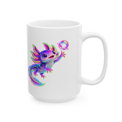 Neon Axolotl Reaching for a Bubble Mug