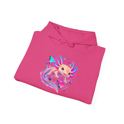 Neon Axolotl Drifting Through Memphis Shapes Pullover Hoodie