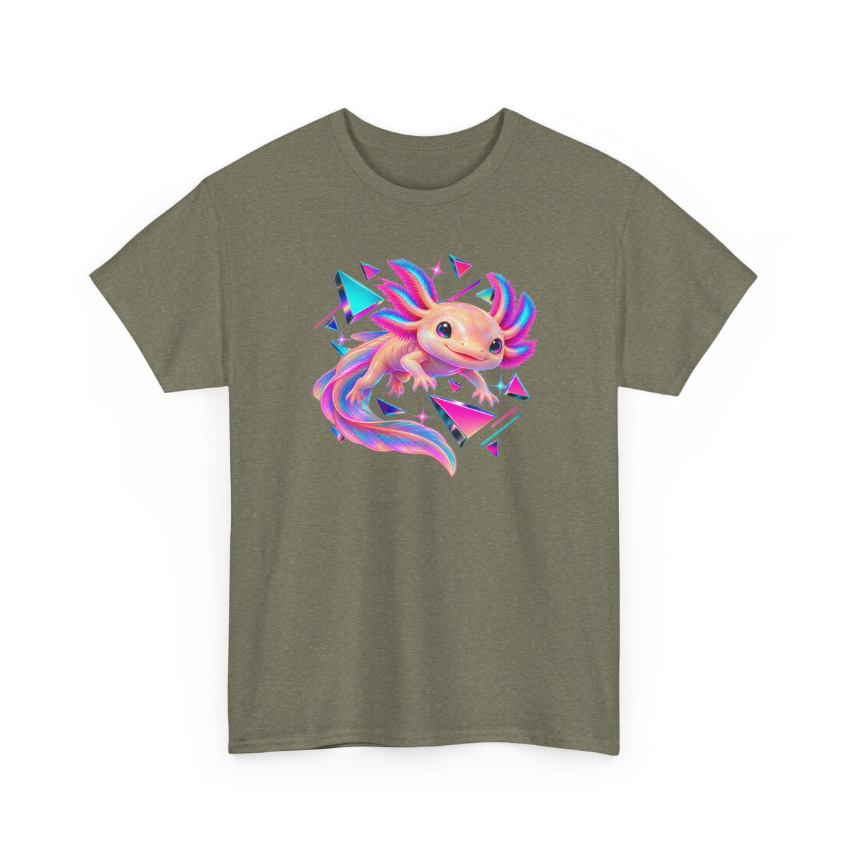 Neon Axolotl Drifting Through Memphis Shapes T-Shirt