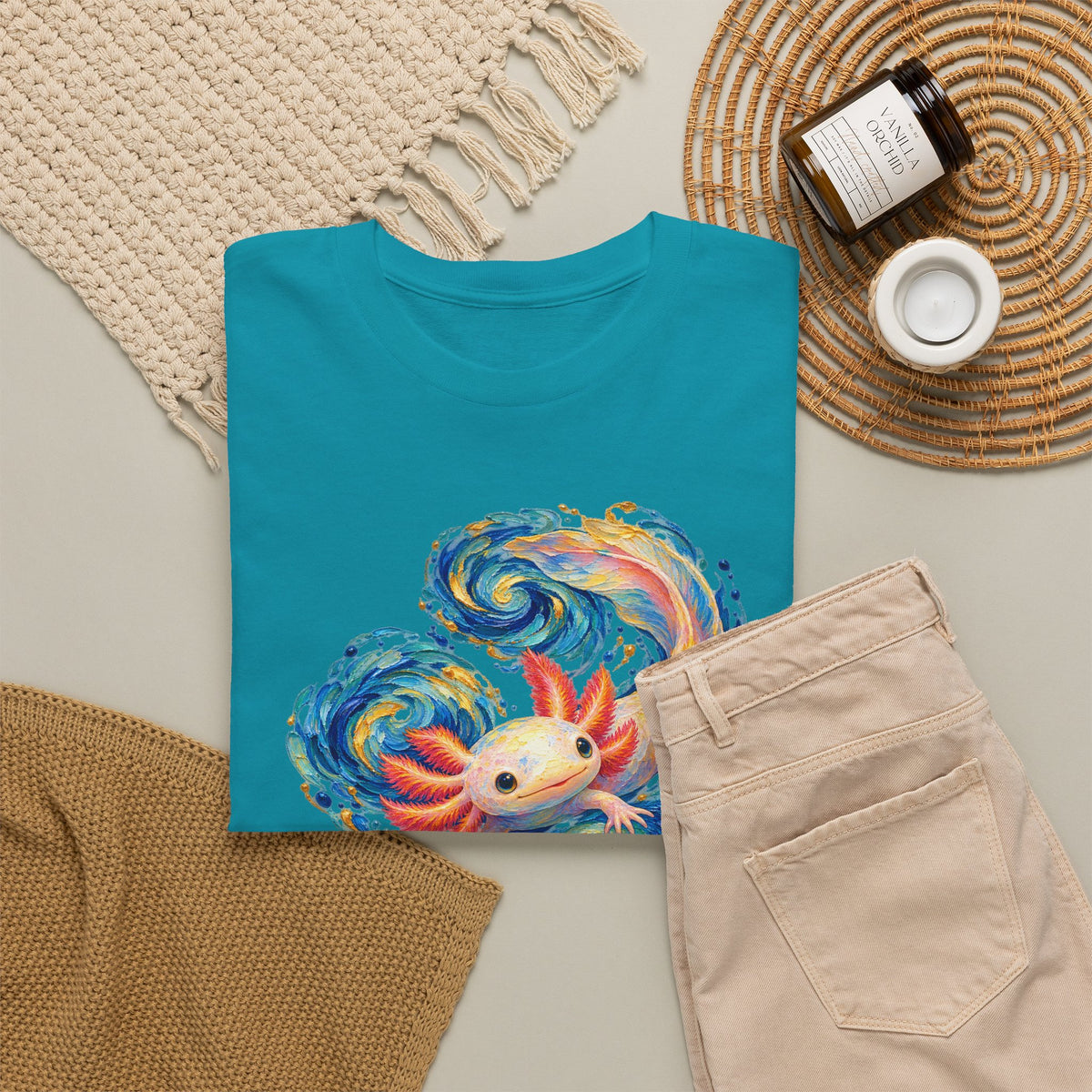 Swirling Axolotl in Turquoise Currents T-Shirt