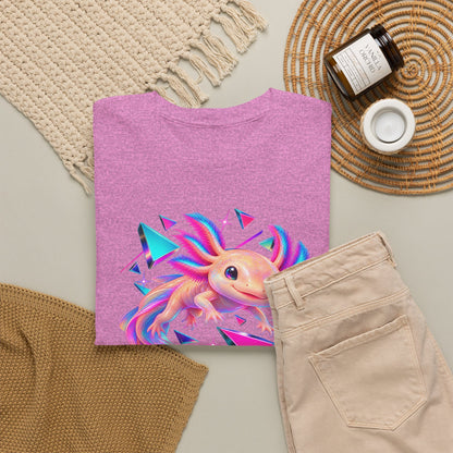 Neon Axolotl Drifting Through Memphis Shapes T-Shirt