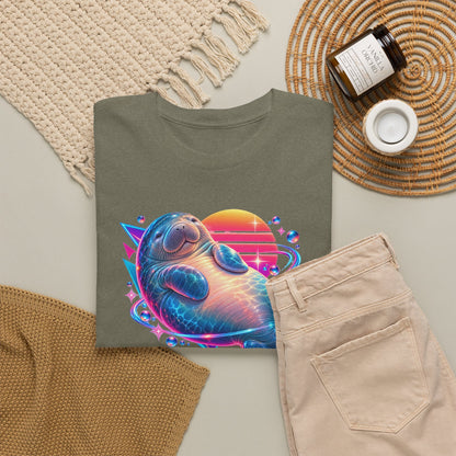 Synthwave Manatee Over Sunset Arcs T-Shirt