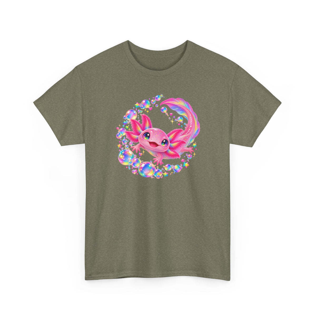 Bubblegum Axolotl in Rainbow Bubbles T-Shirt